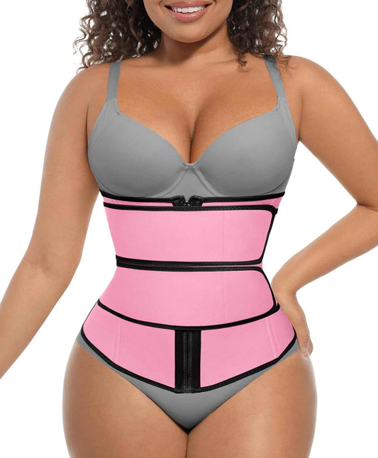 FeelinGirl Waist Trainer for Women Belly Fat Long Torso Sauna Workout 2 Belt With Zipper 7 Steel Bones Corset