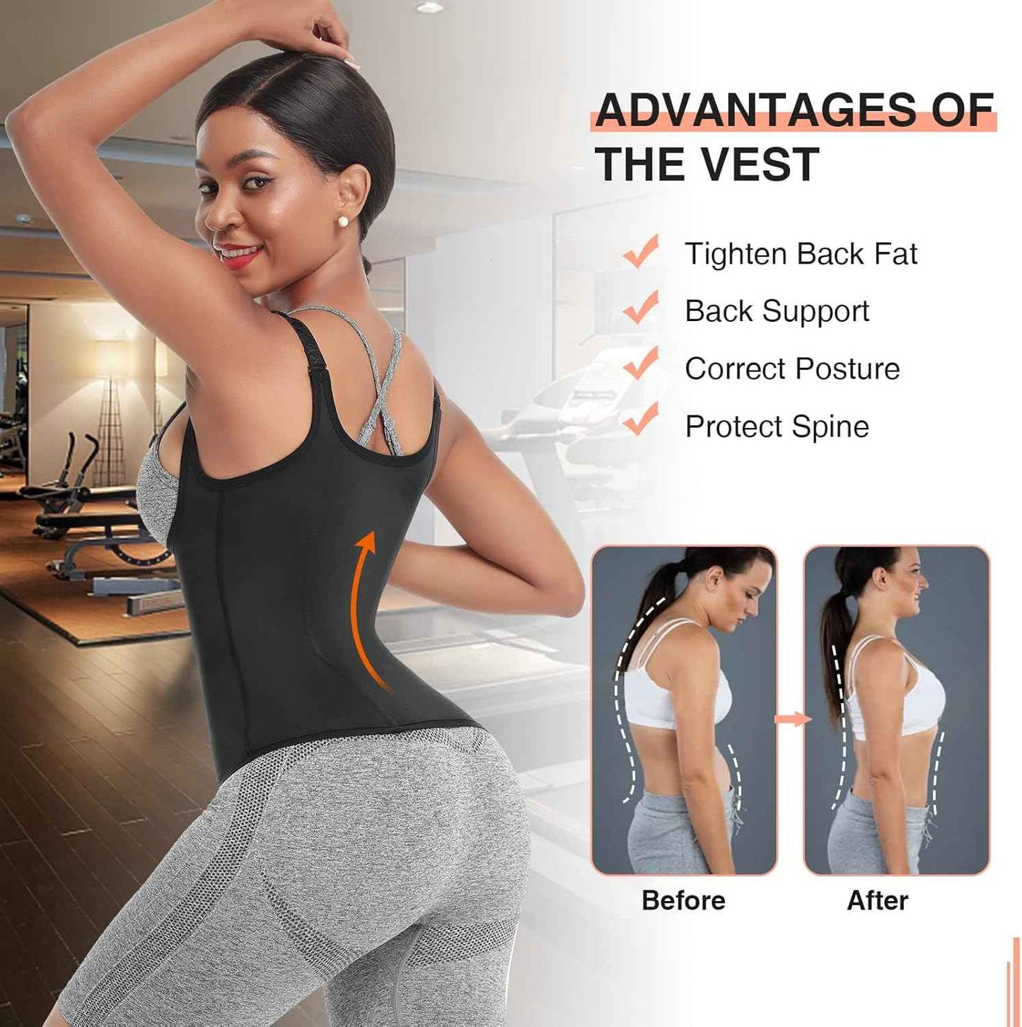 FeelinGirl Waist Trainer for Women Corset Vest Body Shaper Cincher Trimmer Tank Top Sport Girdle with Steel Bones Black, 3XL