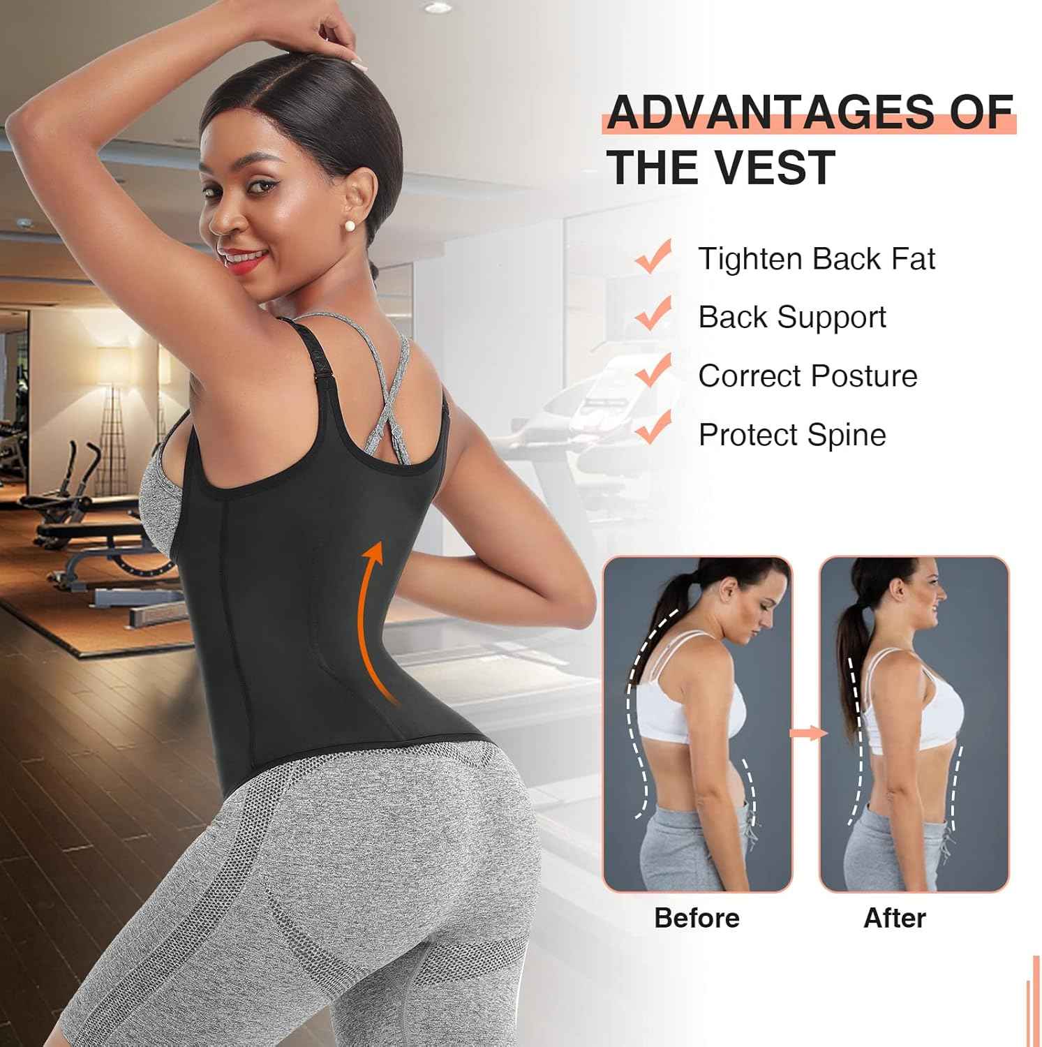 FeelinGirl Waist Trainer for Women Corset Vest Body Shaper Cincher Trimmer Tank Top Sport Girdle with Steel Bones Black, 3XL