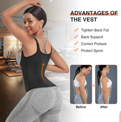FeelinGirl Waist Trainer for Women Corset Vest Body Shaper Cincher Trimmer Tank Top Sport Girdle with Steel Bones Black, 3XL