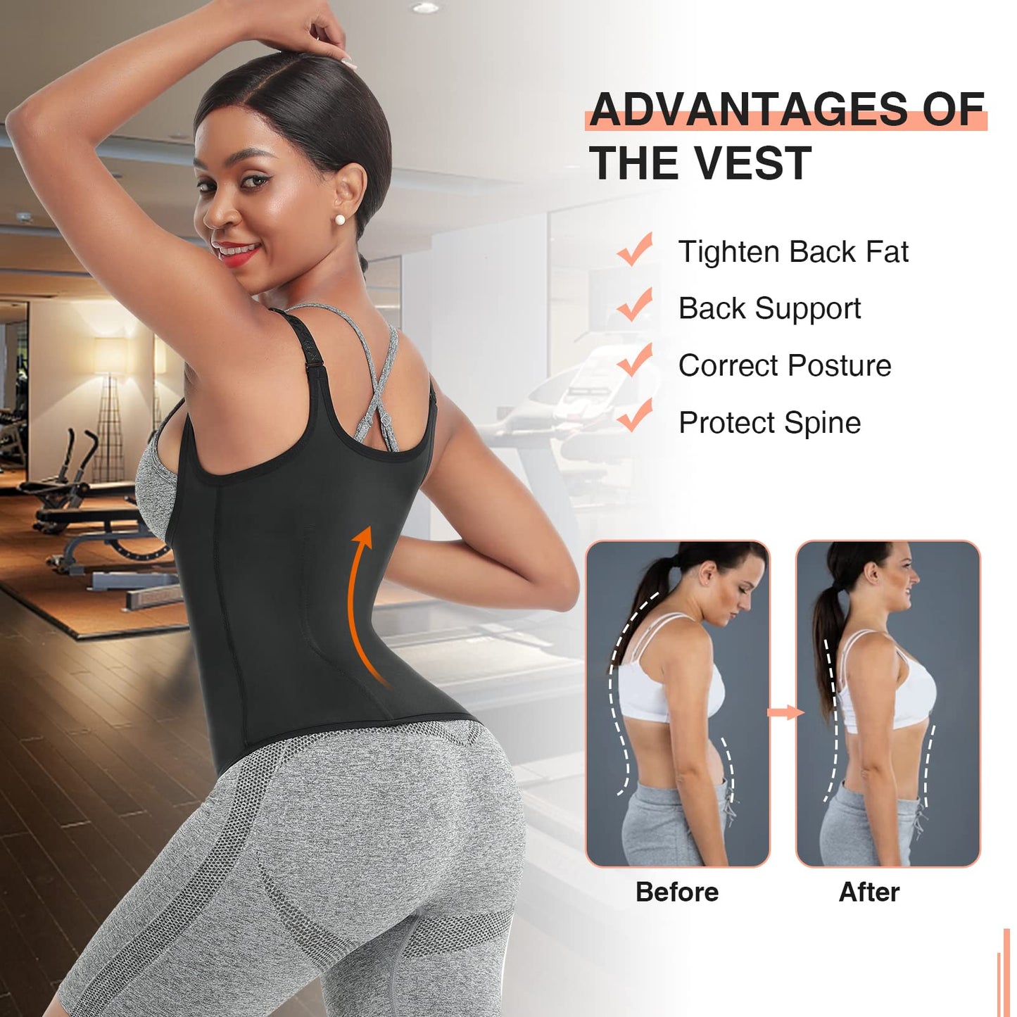 FeelinGirl Waist Trainer for Women Corset Vest Body Shaper Cincher Trimmer Tank Top Sport Girdle with Steel Bones