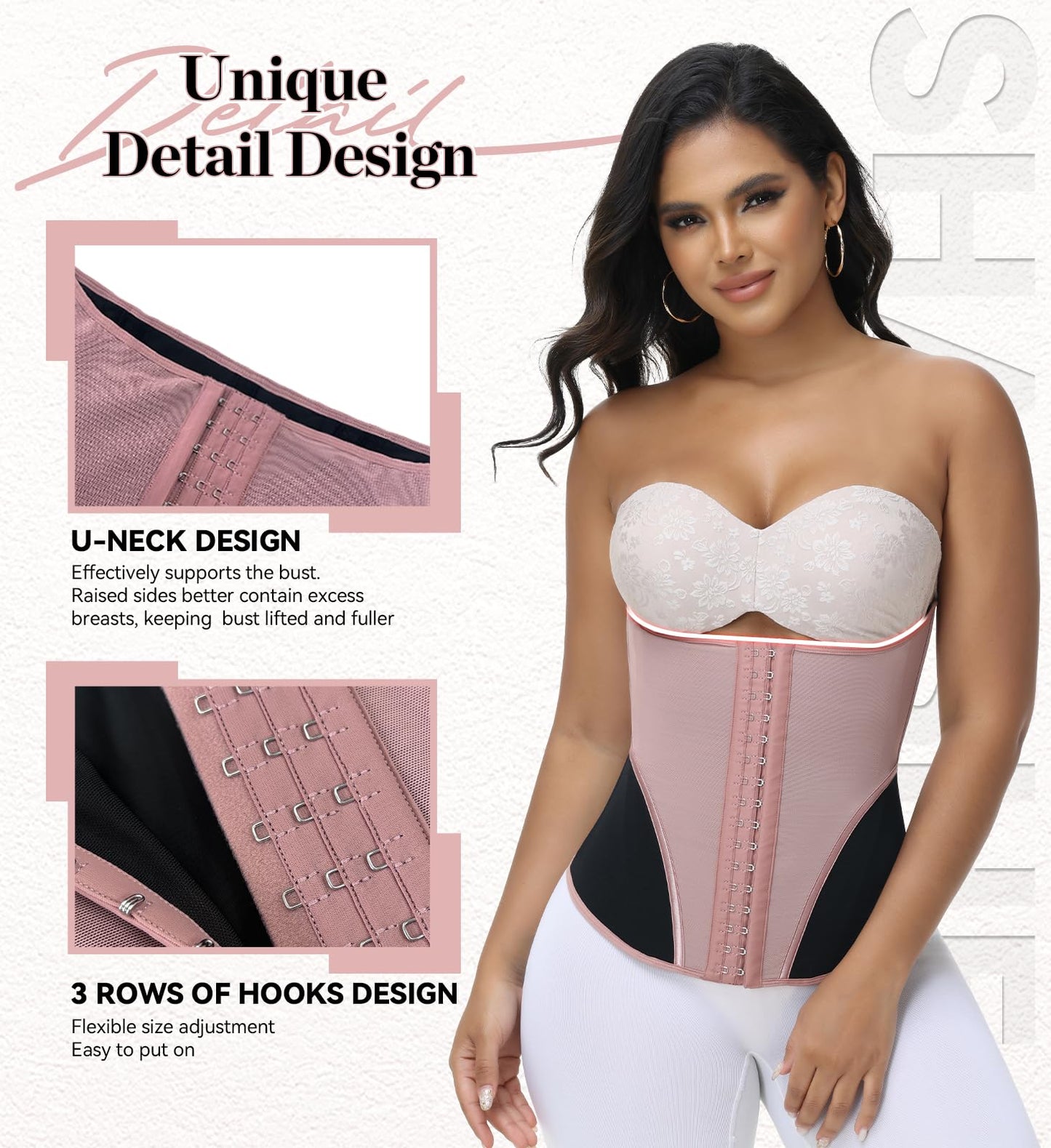 SHAPSHE Waist Trainer Corset for Women Tummy Control Waist Cincher Shapewear Workout Body Shaper Postpartum with Hooks
