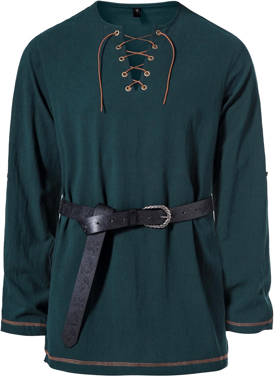 Men's Pure Cotton Vintage Lace Up Shirts for Pirate Renaissance Viking Medieval Costume Without Belt