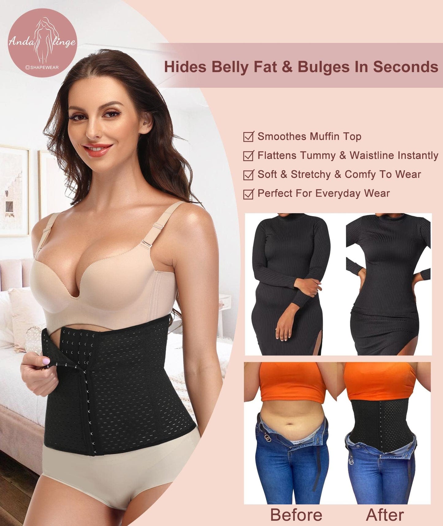Waist Trainer for Women Lower Belly Fat Hourglass Body Shaper Waist Cincher Shapewear with Steel Bones Extender