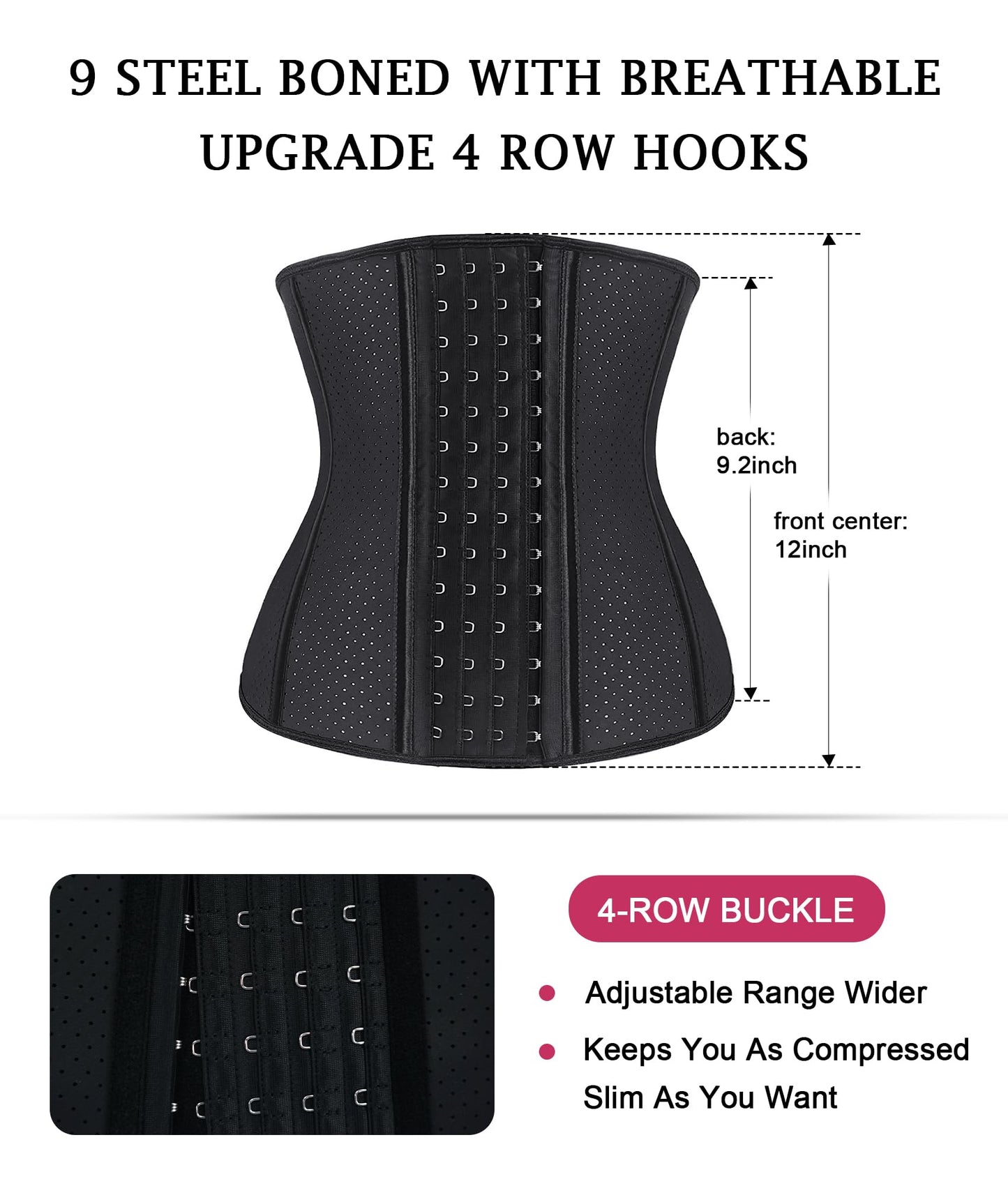 YIANNA Waist Trainer for Women Latex Underbust Waist Corsets Cincher Hourglass Body Shaper 4 Hooks