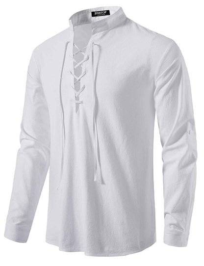 Men's Pure Cotton Retro Lace Up Shirts for Renaissance Pirate Viking Medieval
