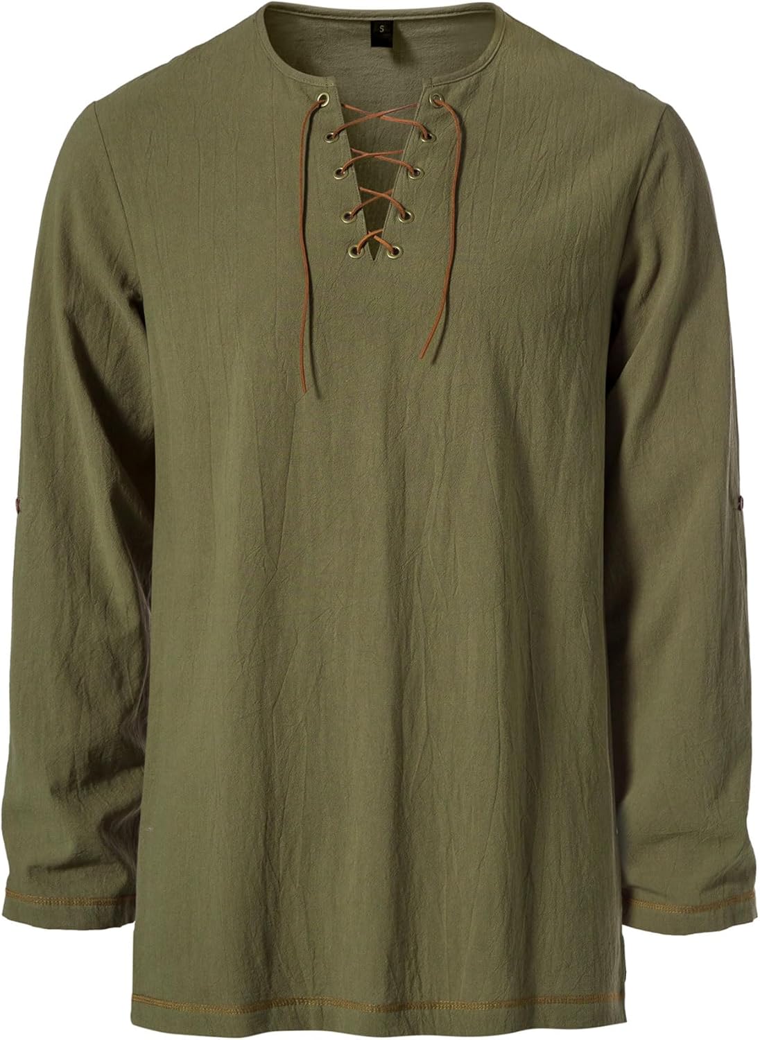 Men's Pure Cotton Vintage Lace Up Shirts for Pirate Renaissance Viking Medieval Costume Without Belt