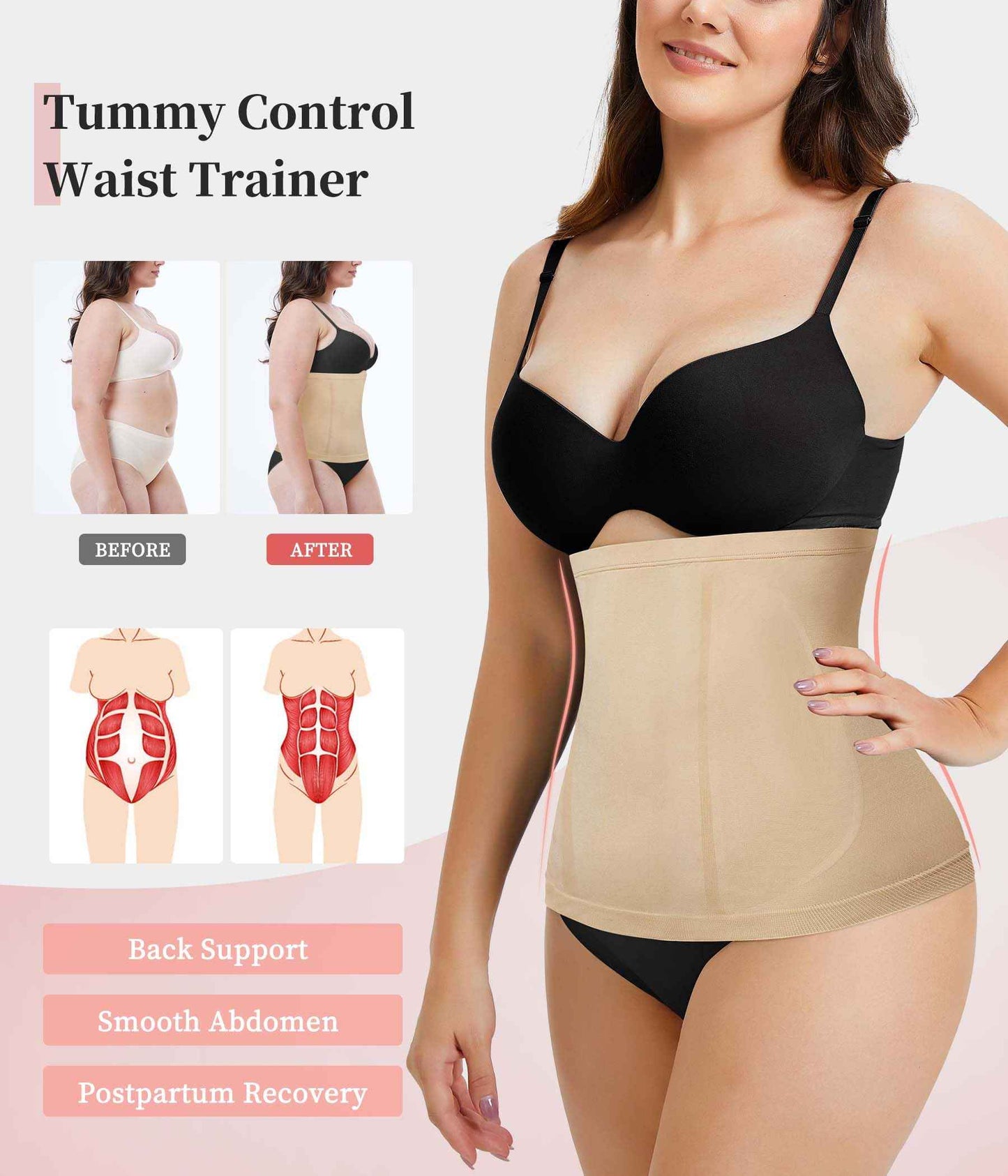 AOSBOEI Waist Trainer Shapewear Tummy Control Waist Cincher Girdle Body Shaper Postpartum Recovery Belt Belly Band Wrap