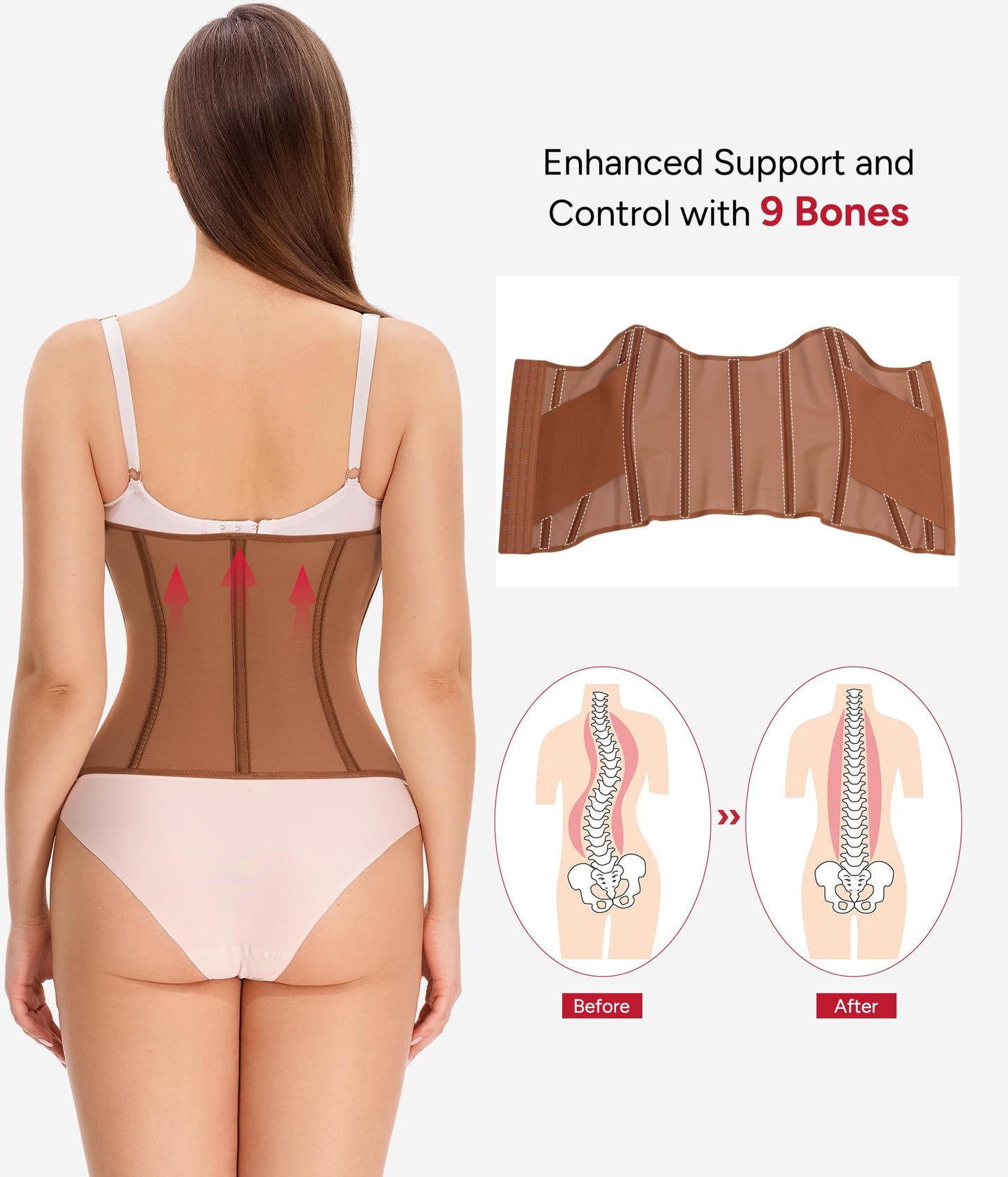 Nebility Waist Trainer for Women Corset Shapewear - Mesh Faja Body Shaper Waist Cincher Tummy Control Girdle Daily Wear