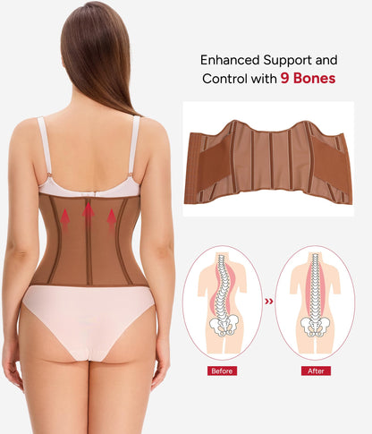Nebility Waist Trainer for Women Corset Shapewear - Mesh Faja Body Shaper Waist Cincher Tummy Control Girdle Daily Wear