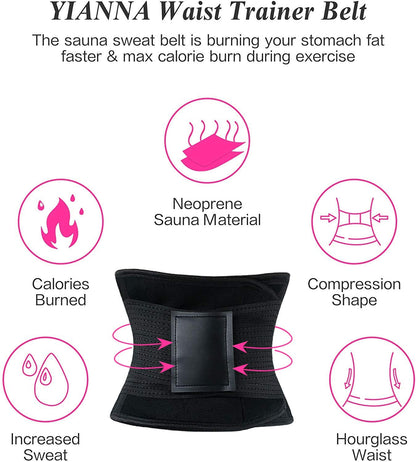 YIANNA Waist Trainer Belt for Women Waist Trimmer Weight Loss Workout Fitness Back Support Belts