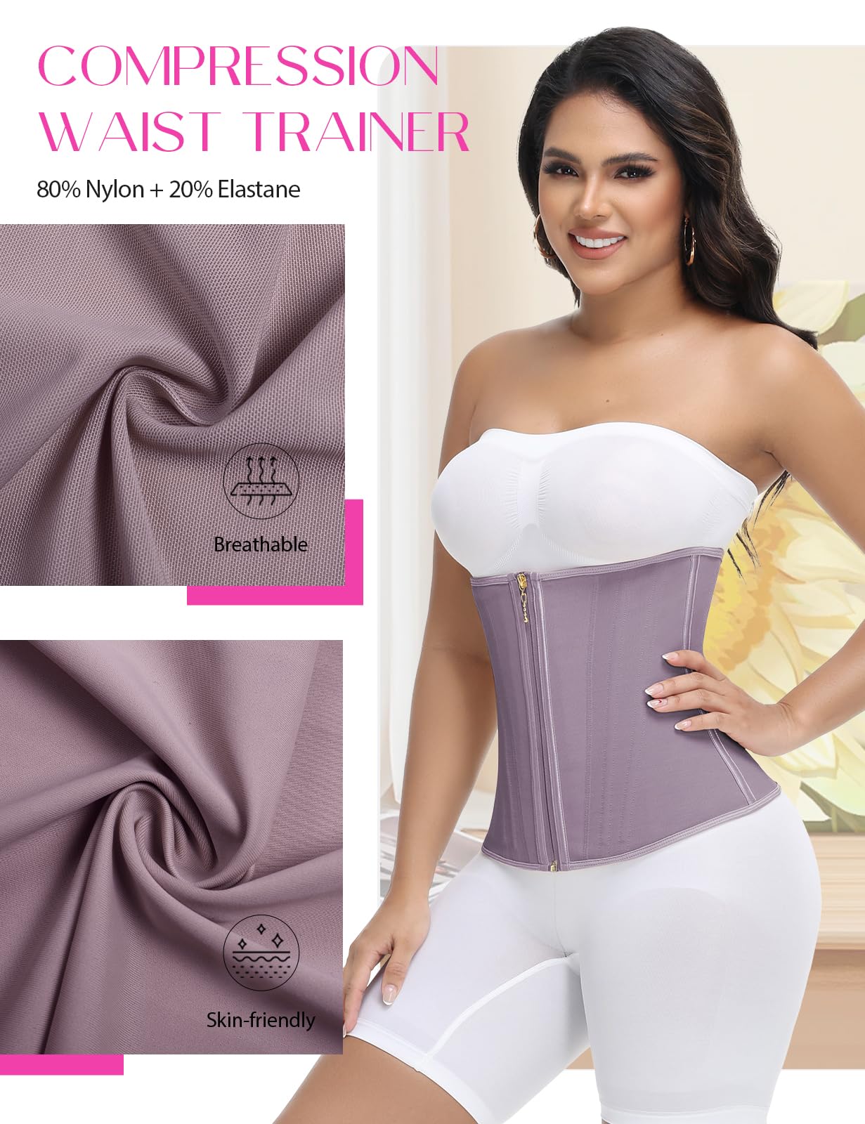 SHAPSHE Waist Trainer for Women Tummy Control Workout Waist Cincher Corset Shapewear Postpartum Body Shaper with Zipper Hook