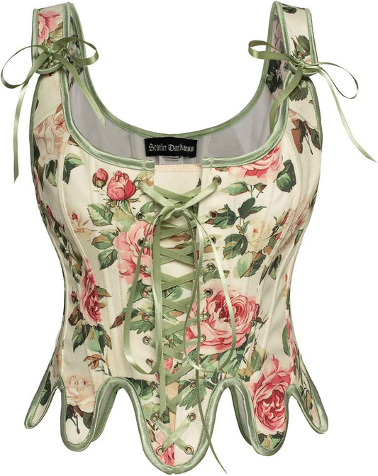 Scarlet Darkness Corset Tops for Women Renaissance Corset Floral Lace Up Bodyshaper Bustier