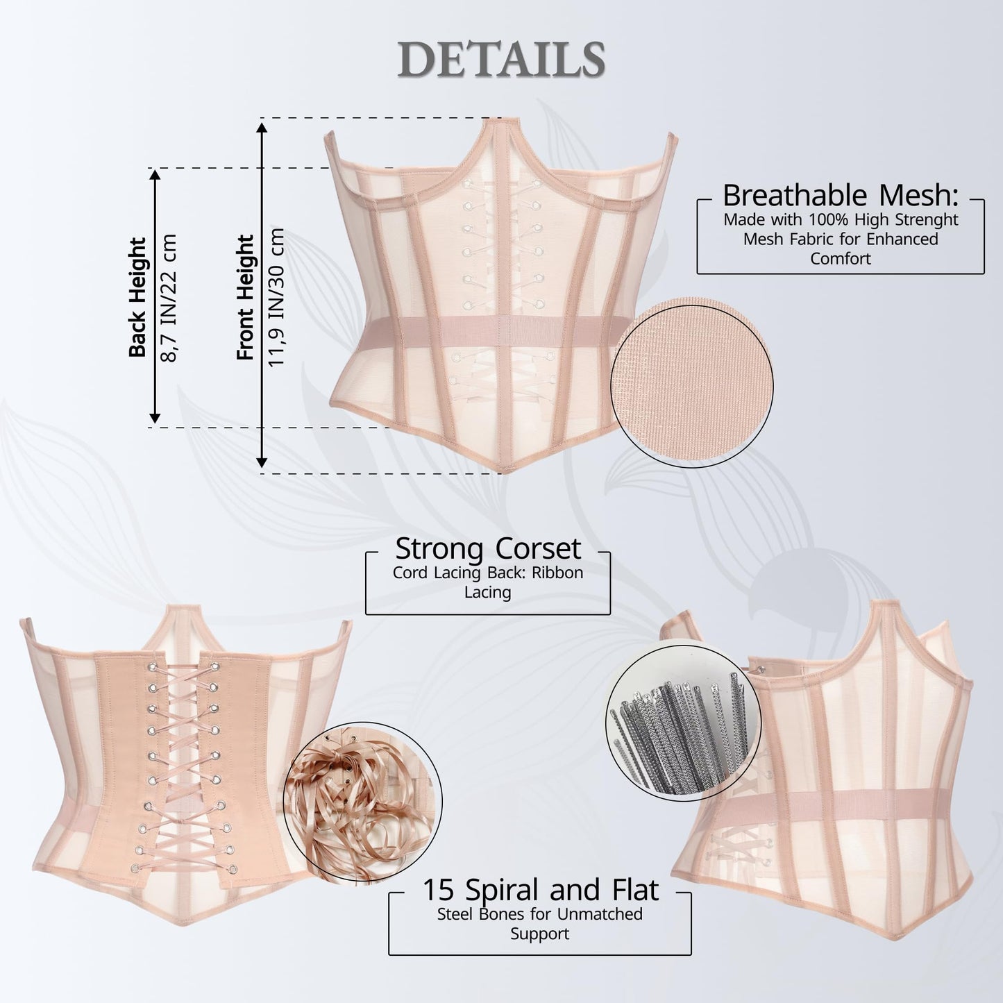 Mesh Corset Waist Trainer for Women - Underbust Corset Lace Up - Waist Cincher Shapewear - Body Shaper