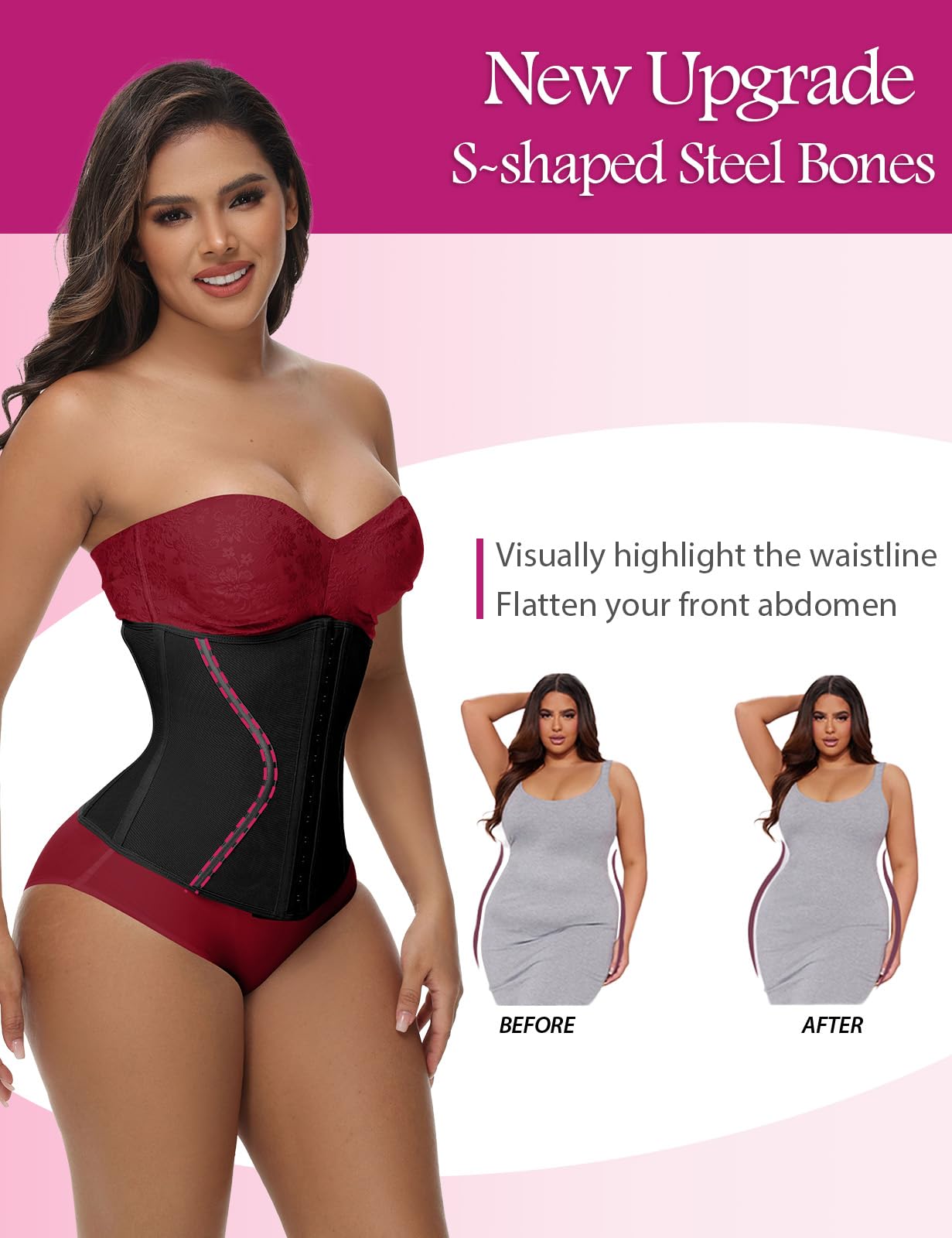 SHAPSHE Short Torso Waist Trainer for Women Corset Waist Cincher Shapewear Tummy Control Workout Hourglass Body Shaper