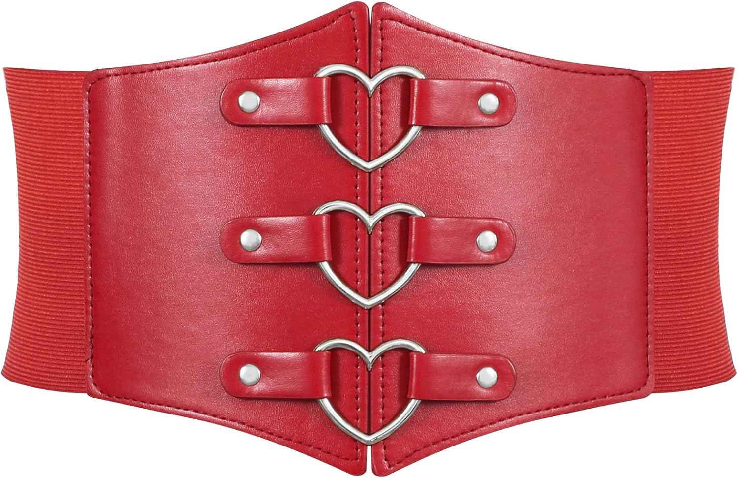 Women Corset Belt Metal O-Ring Heart-Ring Wide Elastic Waspie Waist Belt for Daily Cosplay Halloween Costumes