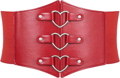 Women Corset Belt Metal O-Ring Heart-Ring Wide Elastic Waspie Waist Belt for Daily Cosplay Halloween Costumes