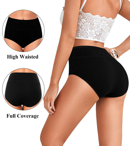 ASIMOON Tummy Control High Waisted Underwear for Women Cotton Plus Size Full Coverage Panties Ladies Briefs