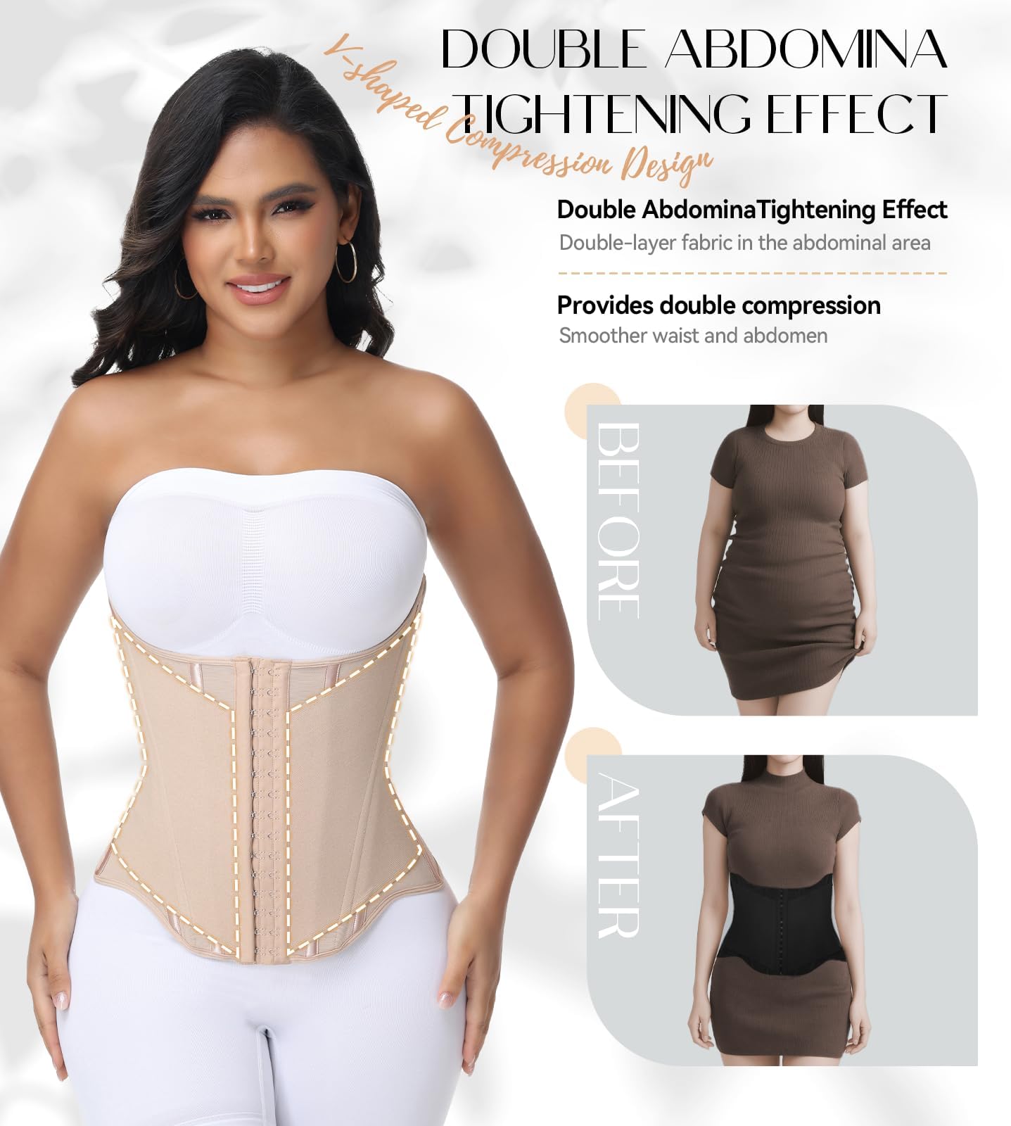 SHAPSHE Waist Trainer For Women Tummy Control Corset Waist Cincher Shapewear Workout Faja Body Shaper With Hooks