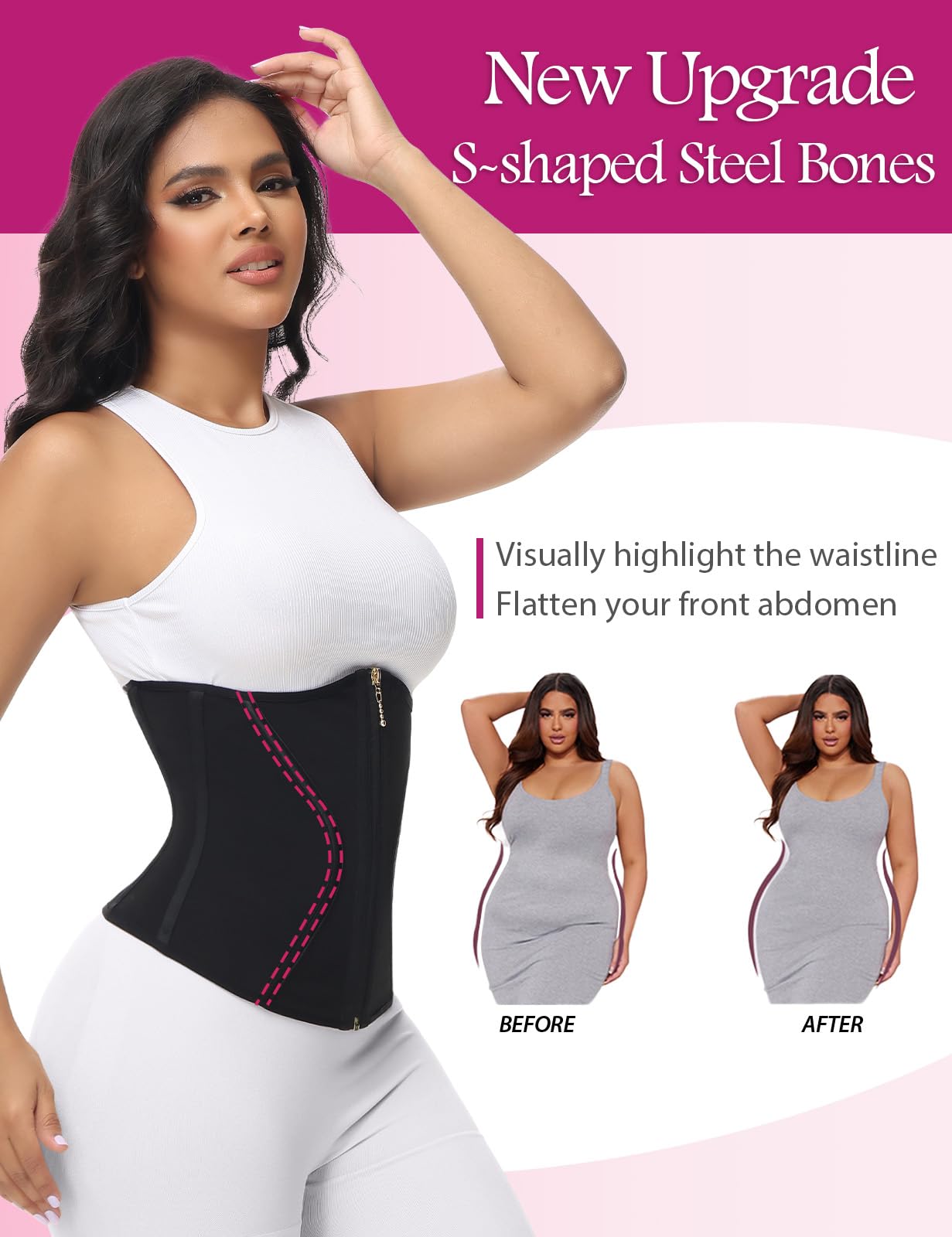 SHAPSHE Short Torso Waist Trainer for Women Corset Waist Cincher Shapewear Tummy Control Workout Hourglass Body Shaper