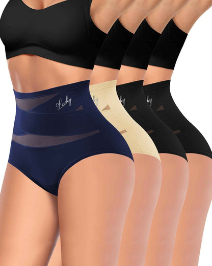 Women's High Waisted Underwear Postpartum Stretch Full Coverage Breathable Briefs 4 Packs Panties