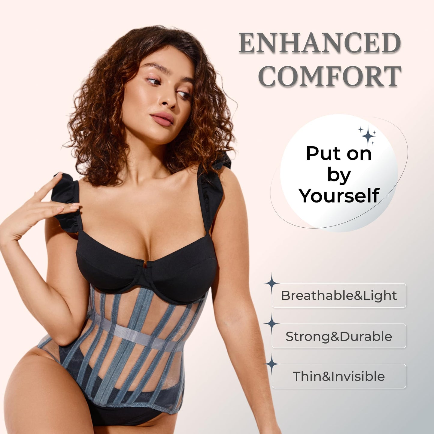 Mesh Corset Waist Trainer for Women - Underbust Corset Lace Up - Waist Cincher Shapewear - Body Shaper
