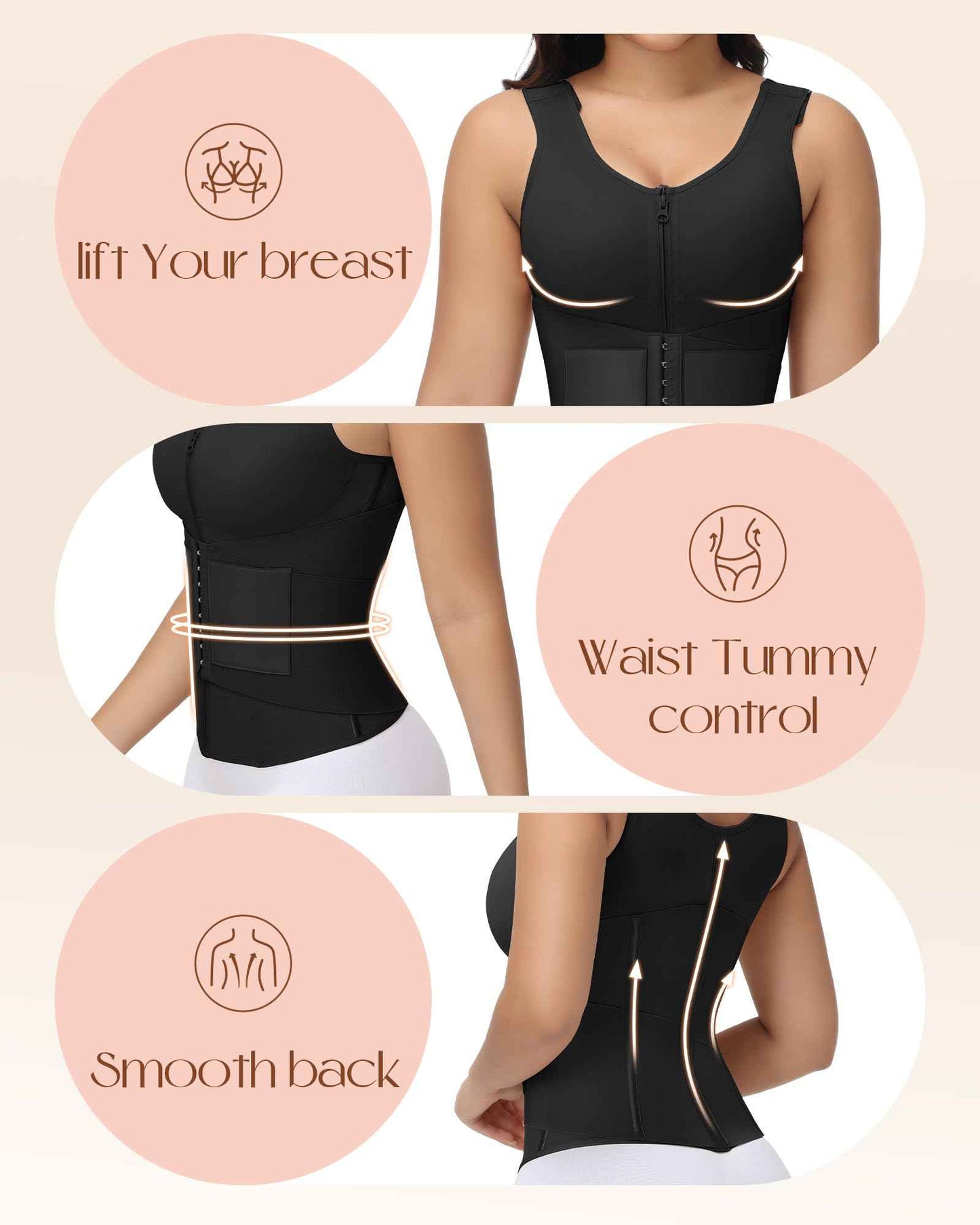 SHAPSHE Waist Trainer for Women Corset Shapewear Tummy Control Postpartum Waist Cincher Body Shaper Bra with Back Support
