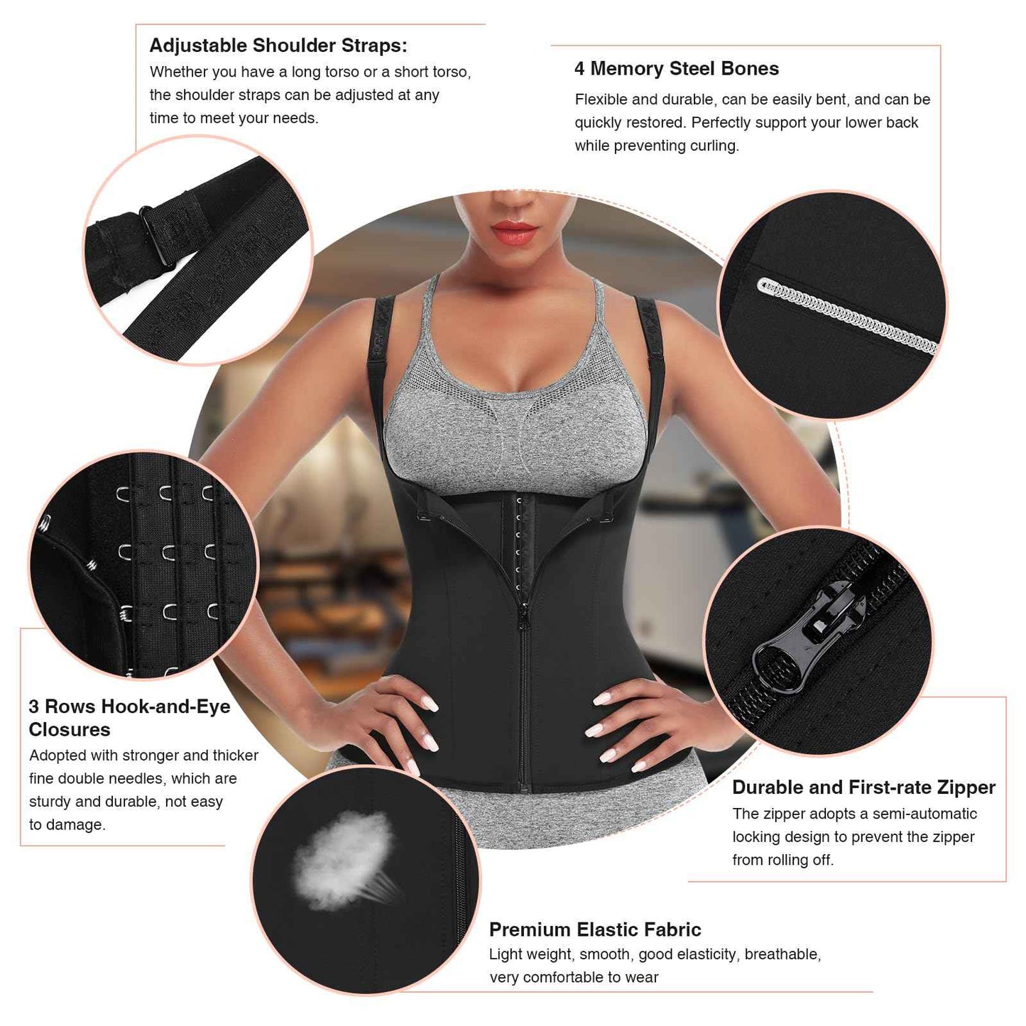 FeelinGirl Waist Trainer for Women Corset Vest Body Shaper Cincher Trimmer Tank Top Sport Girdle with Steel Bones