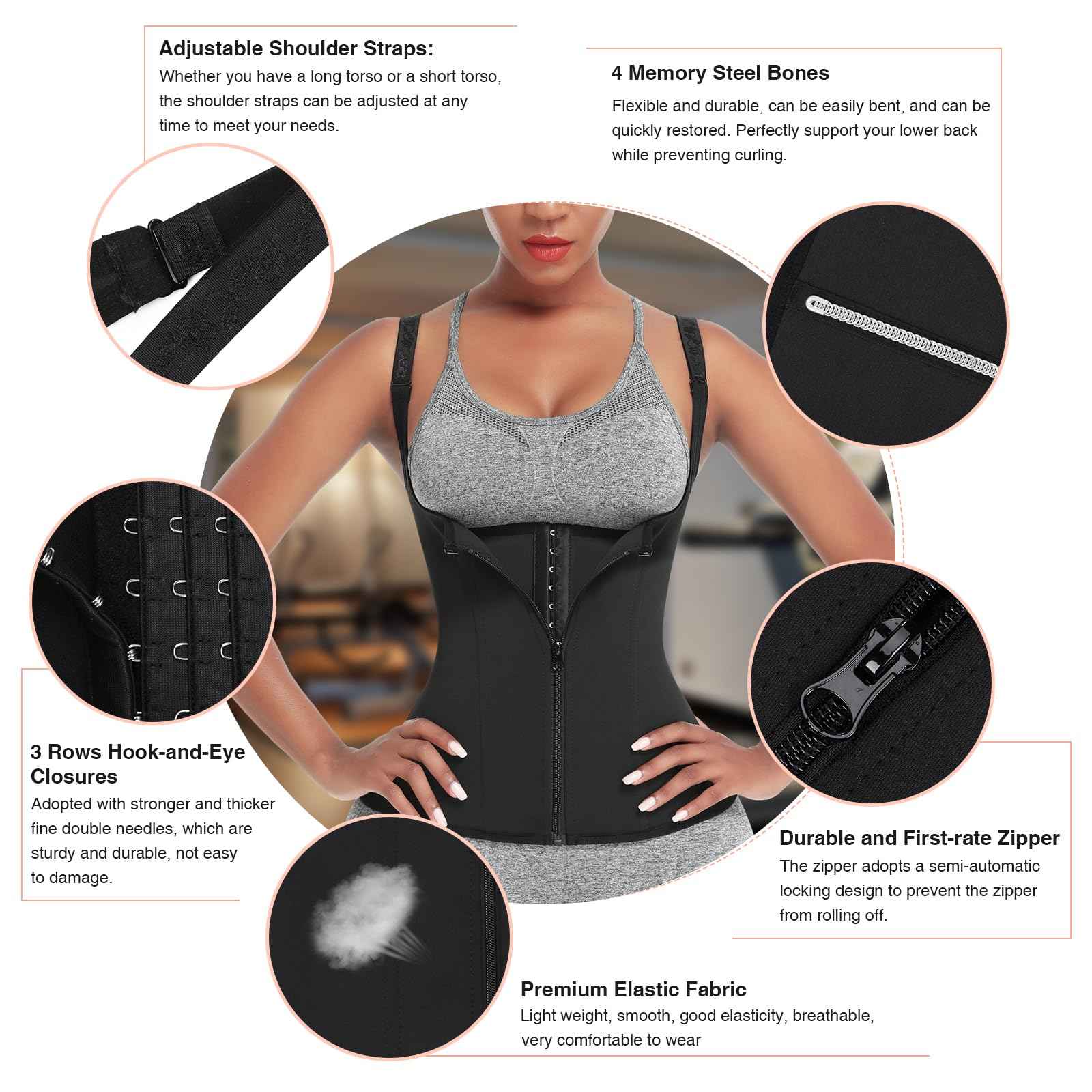 FeelinGirl Waist Trainer for Women Corset Vest Body Shaper Cincher Trimmer Tank Top Sport Girdle with Steel Bones