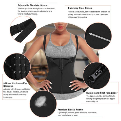 FeelinGirl Waist Trainer for Women Corset Vest Body Shaper Cincher Trimmer Tank Top Sport Girdle with Steel Bones