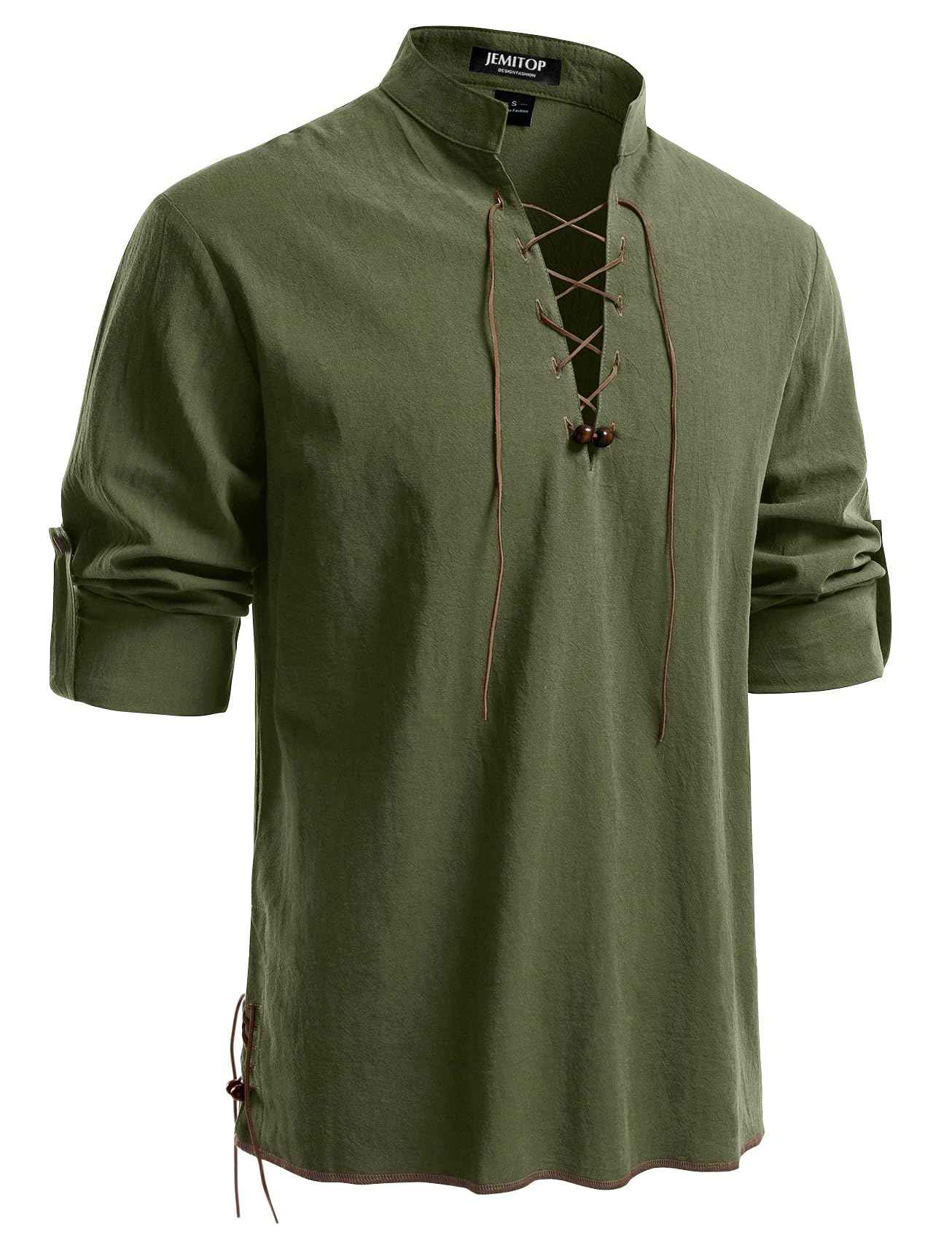 Men's Pure Cotton Retro Lace Up Shirts for Renaissance Pirate Viking Medieval