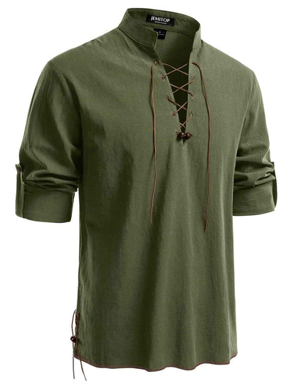 Men's Pure Cotton Retro Lace Up Shirts for Renaissance Pirate Viking Medieval