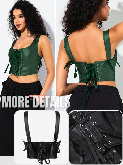 Renaissance Corsets Leather, Lace Up Overbust, S-6XL Sexy Tops
