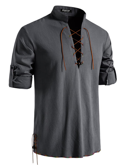 Men's Pure Cotton Retro Lace Up Shirts for Renaissance Pirate Viking Medieval