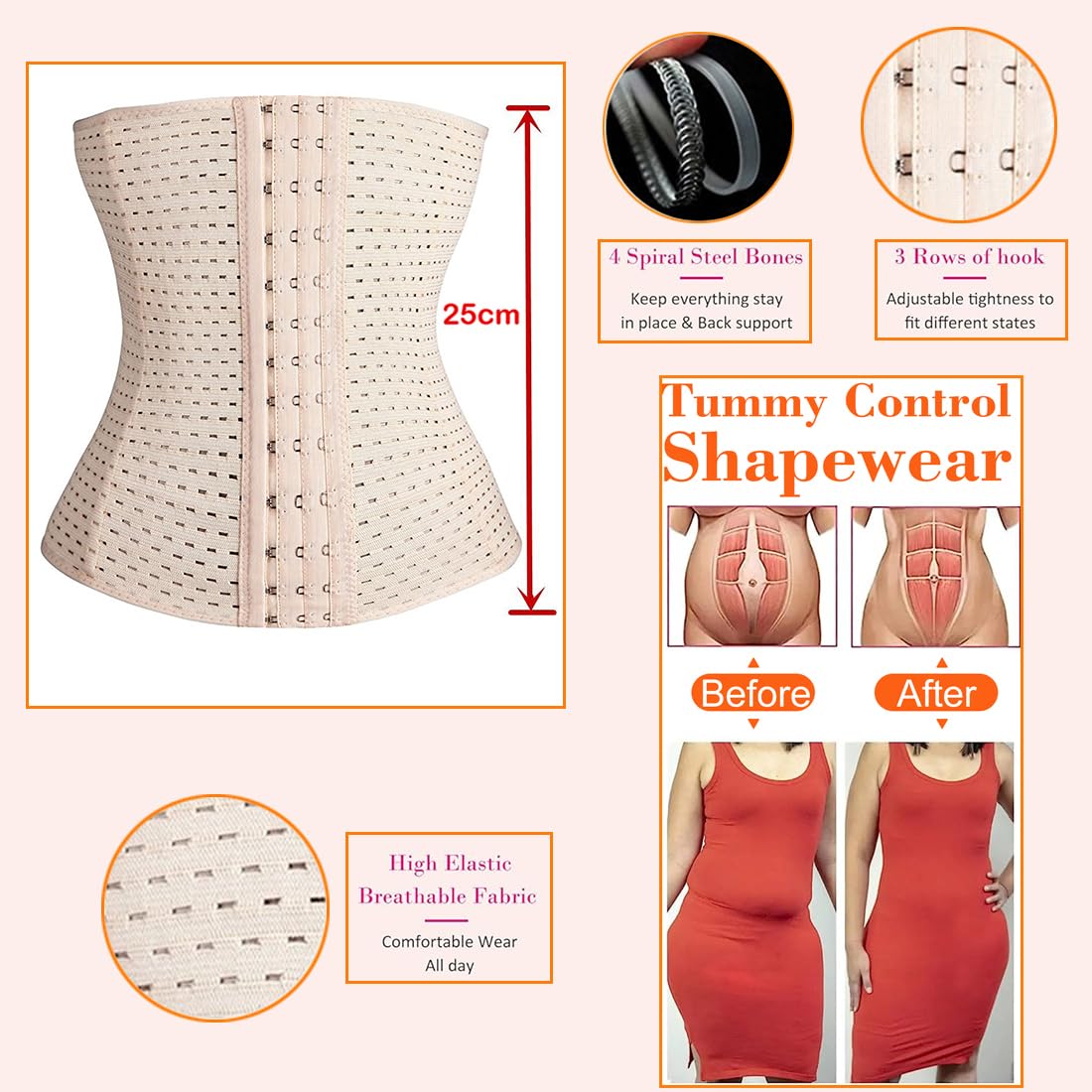 Women's Waist Trainer Corset Shapewear Tummy Control Body Shaper Waist Cincher Sport Girdle