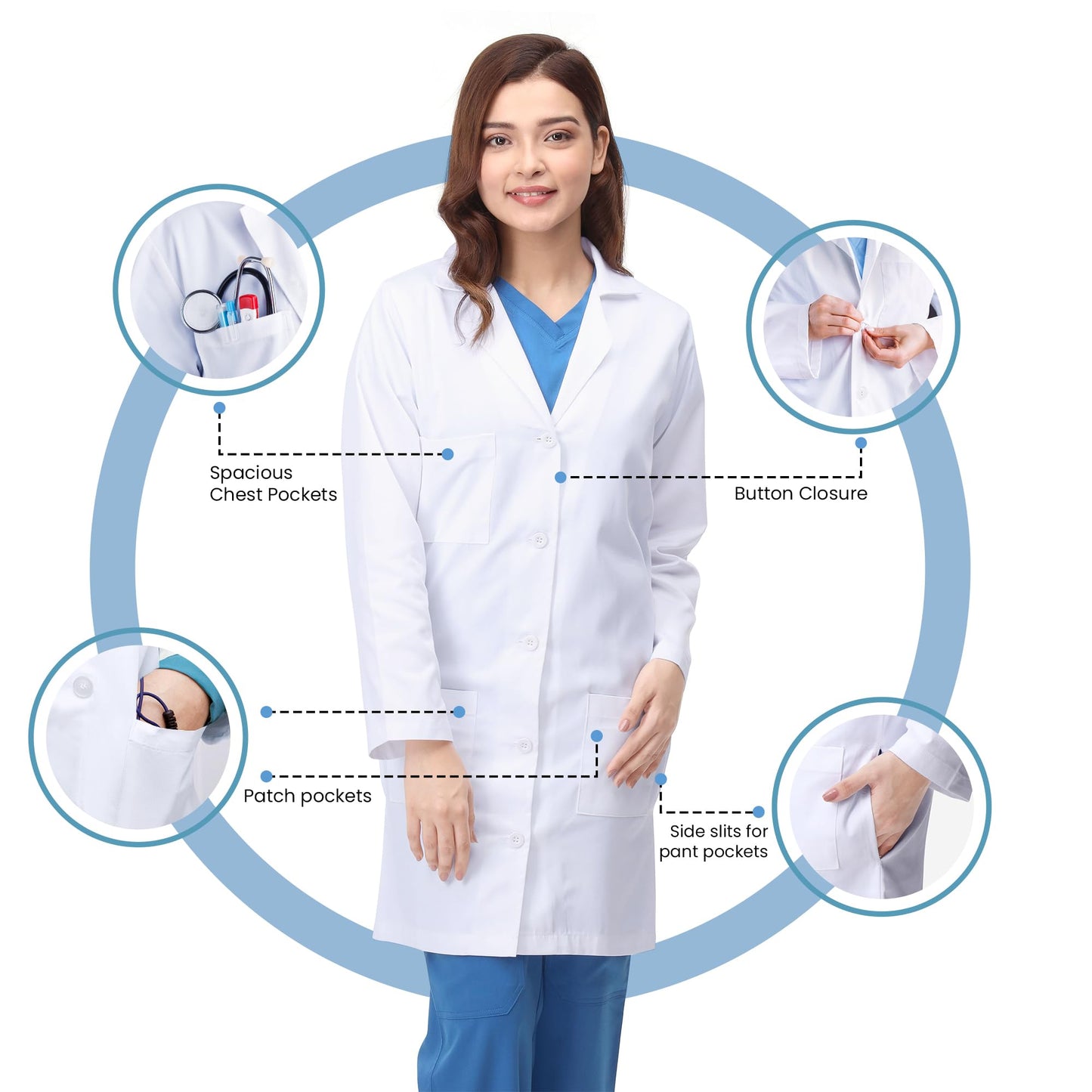 NY Threads Professional Lab Coat for Women, Long Sleeve Medical Coat