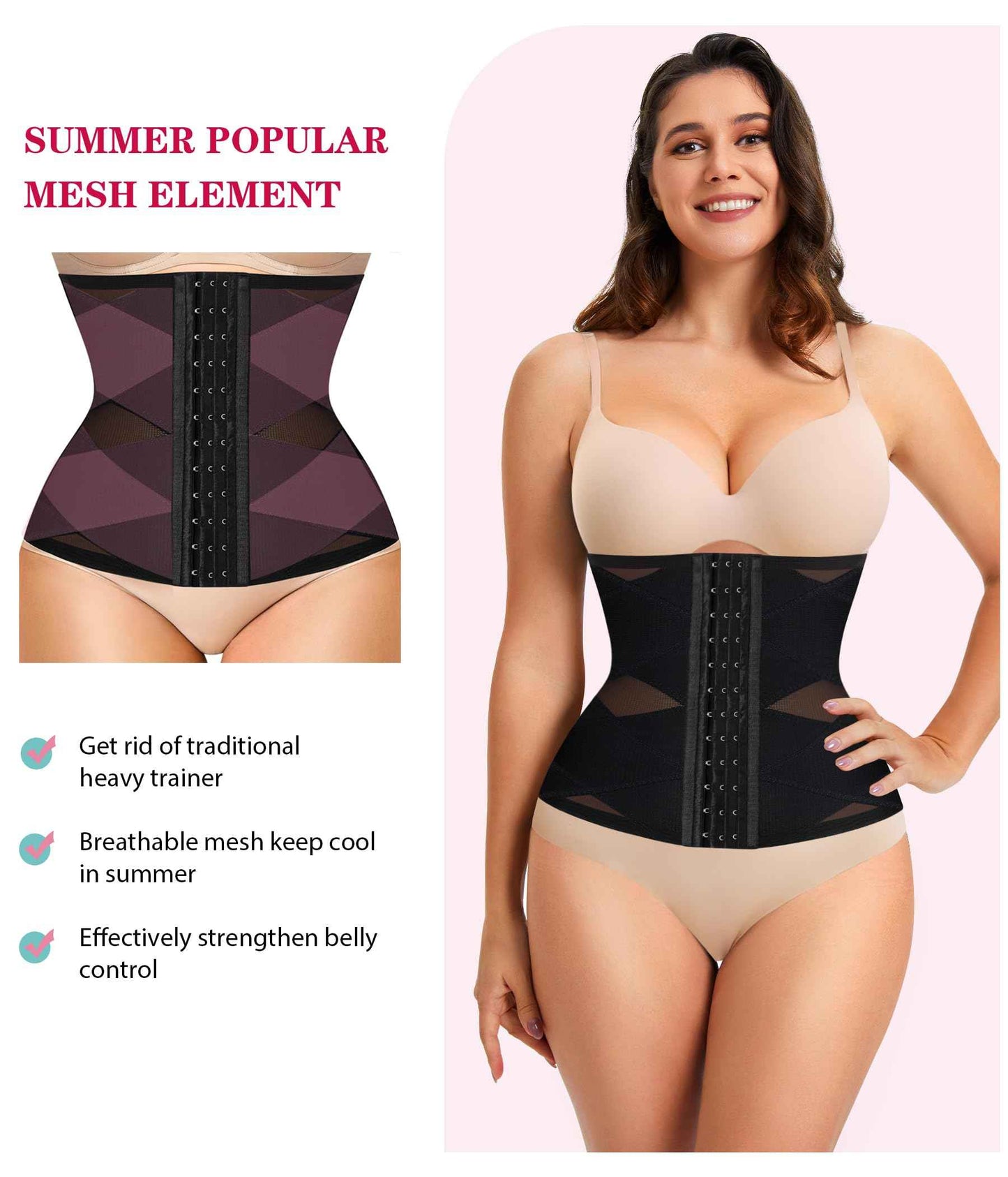 LODAY Waist Trainer for Women Corset Shapewear Tummy Control Body Shaper Cross Mesh Waist Cincher Postpartum Girdle