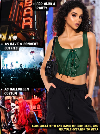 Renaissance Corsets Leather, Lace Up Overbust, S-6XL Sexy Tops
