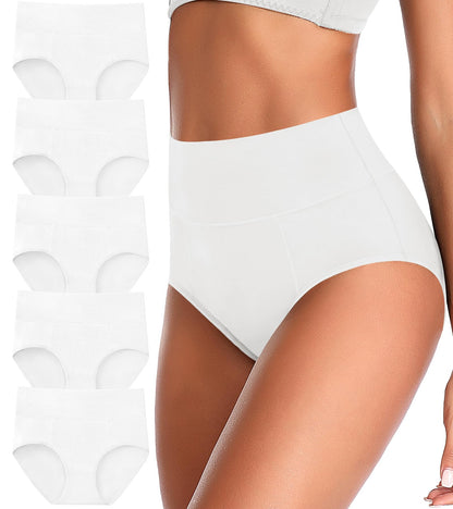 ASIMOON Tummy Control High Waisted Underwear for Women Cotton Plus Size Full Coverage Panties Ladies Briefs