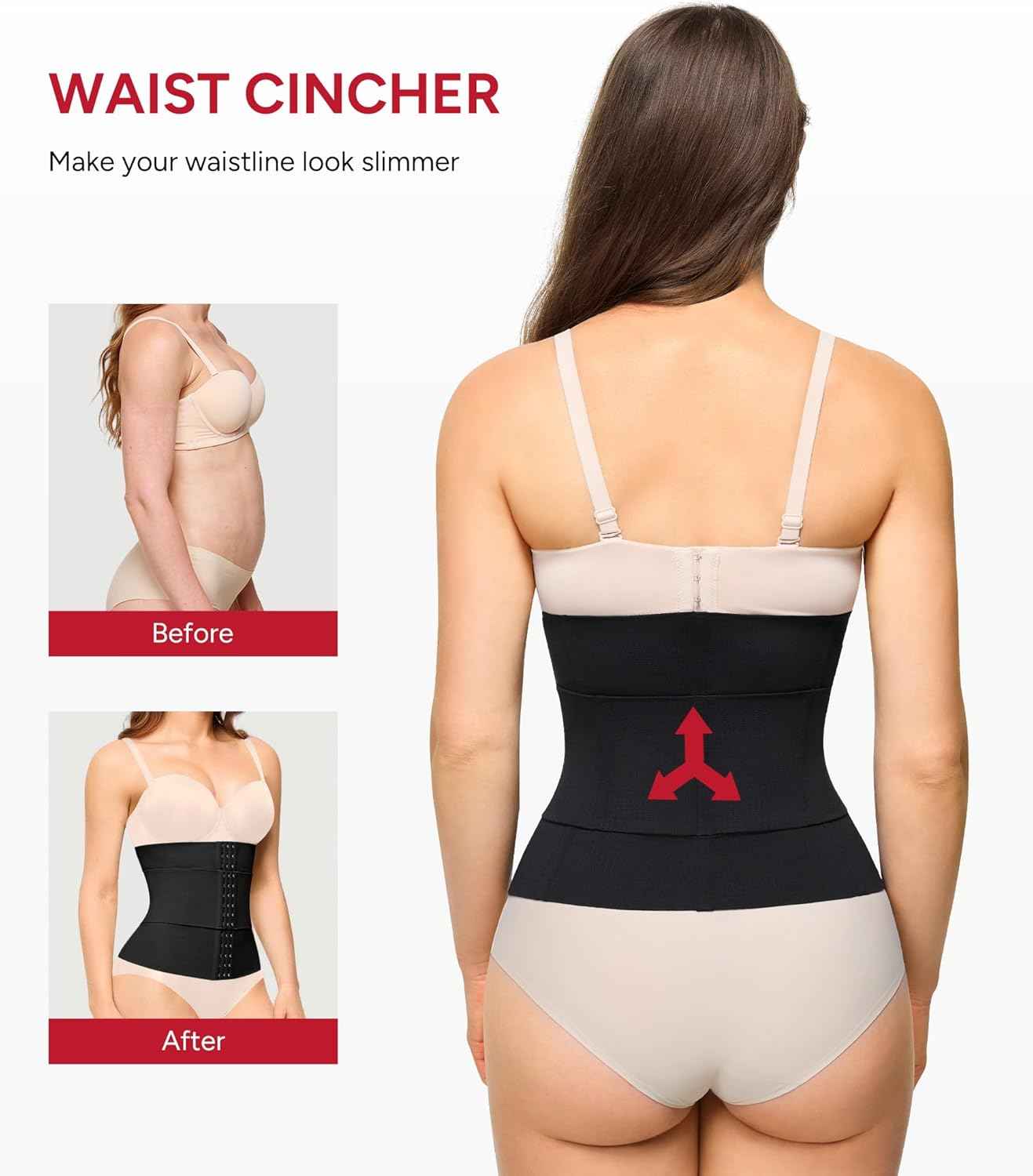 Nebility Waist Trainer for Women Seamless Corset Shapewear Tummy Control Segmented Waist Cincher Faja Body Shaper with Adjustable Strap(Black,Medium)