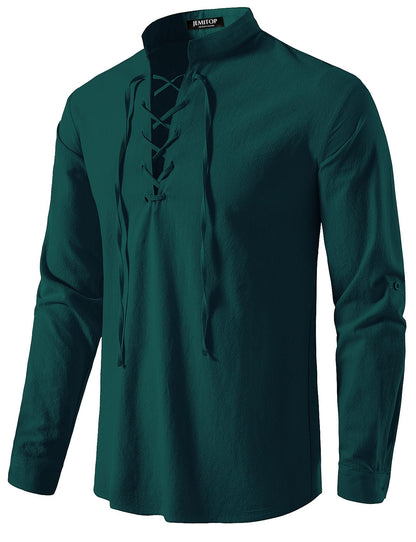 Men's Pure Cotton Retro Lace Up Shirts for Renaissance Pirate Viking Medieval