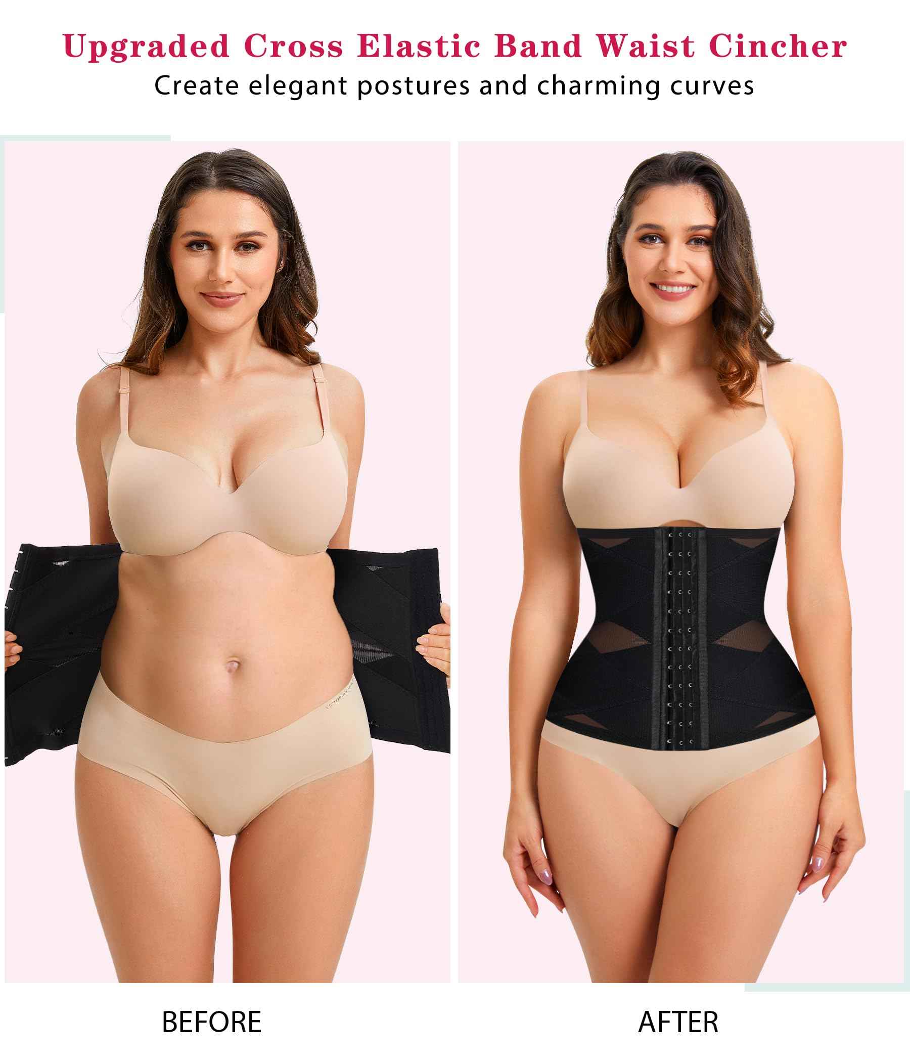 LODAY Waist Trainer for Women Corset Shapewear Tummy Control Body Shaper Cross Mesh Waist Cincher Postpartum Girdle