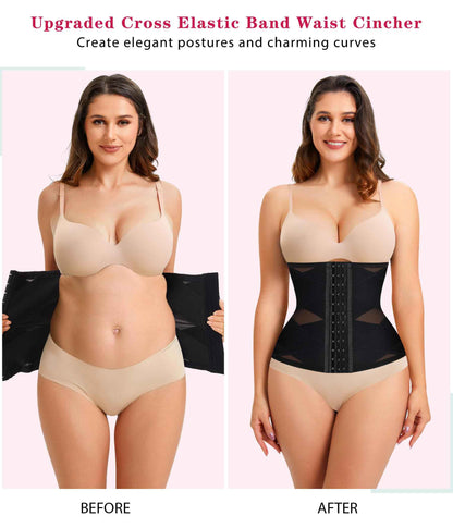 LODAY Waist Trainer for Women Corset Shapewear Tummy Control Body Shaper Cross Mesh Waist Cincher Postpartum Girdle