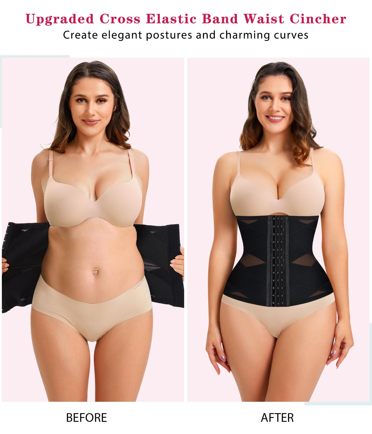 LODAY Waist Trainer for Women Corset Shapewear Tummy Control Body Shaper Cross Mesh Waist Cincher Postpartum Girdle