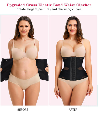 LODAY Waist Trainer for Women Corset Shapewear Tummy Control Body Shaper Cross Mesh Waist Cincher Postpartum Girdle