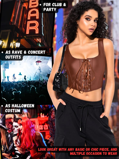 Renaissance Corsets Leather, Lace Up Overbust, S-6XL Sexy Tops