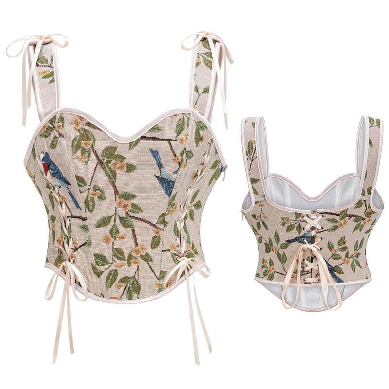 Medieval Style Bow Corset Women's Strapless Fitted Printed Sexy Crop Top
