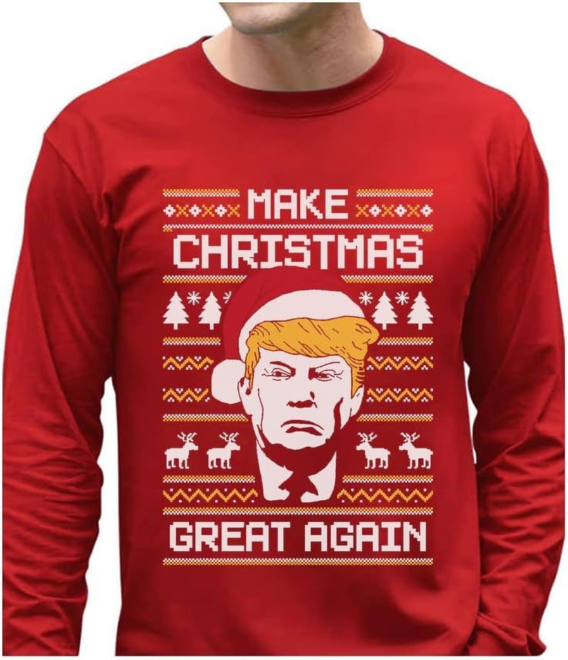 Make Christmas Great Again Sweatshirt Trump Ugly Xmas Sweater Style Long Sleeve Large Red