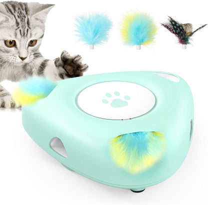 Automatic Interactive Cat Exercise Toy with Rotating Feathers - Electronic Teaser for Indoor Cats 