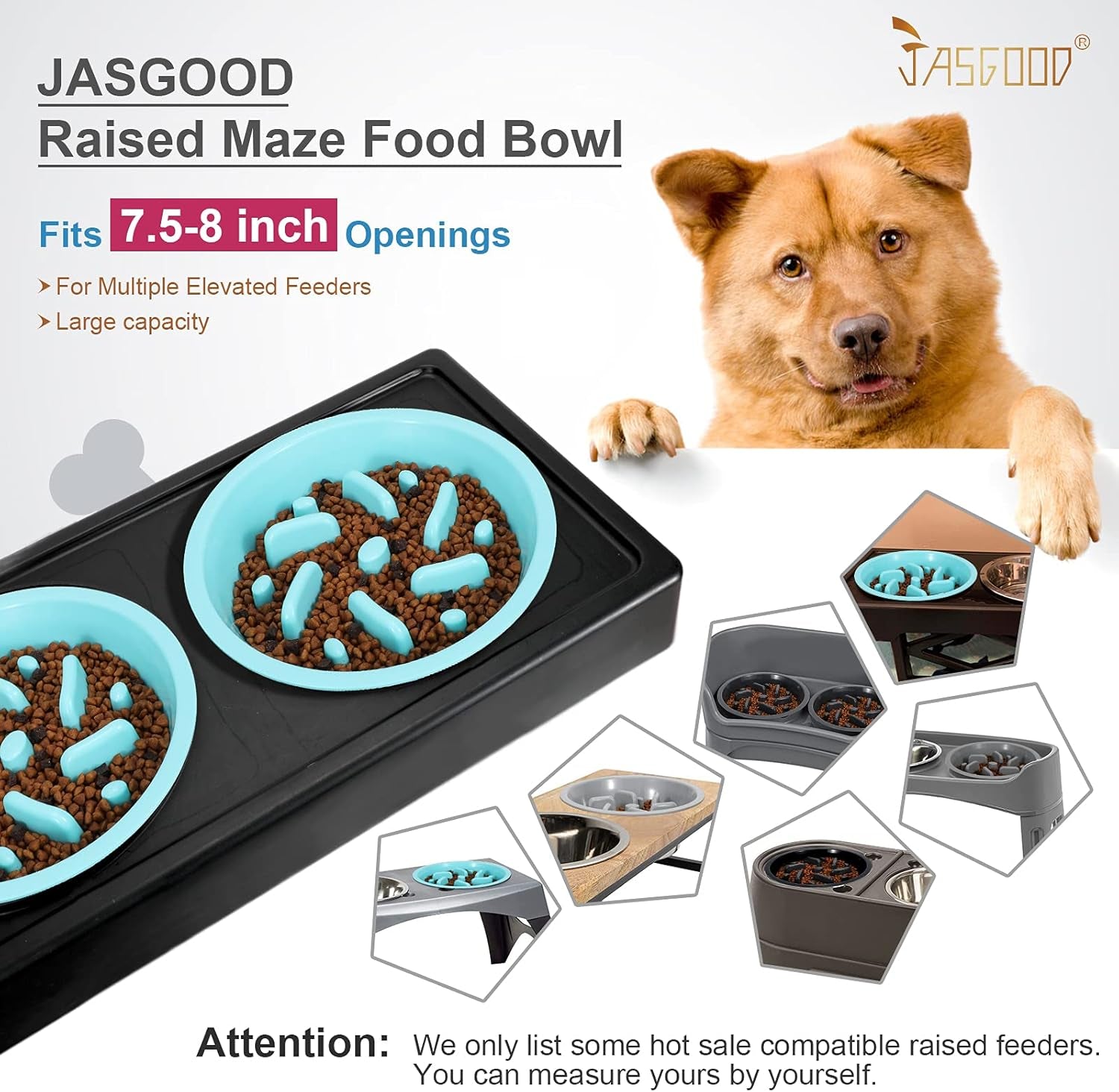 Slow Feeding Dog Bowl for Raised Pet Feeders Blue Maze Food Water Bowl Compatible with Elevated Diners(Blue,Fit Opening Fit Opening 7.5"-8")